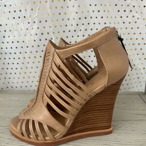 L.A.M.B. Tan Strappy Wedge Sandals